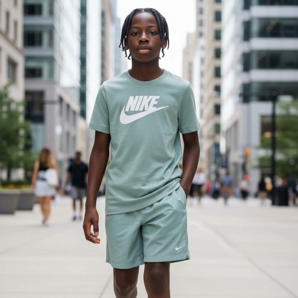 Kids Nike Sage Green Tee and Shorts Set NWT - Picture 2 of 8